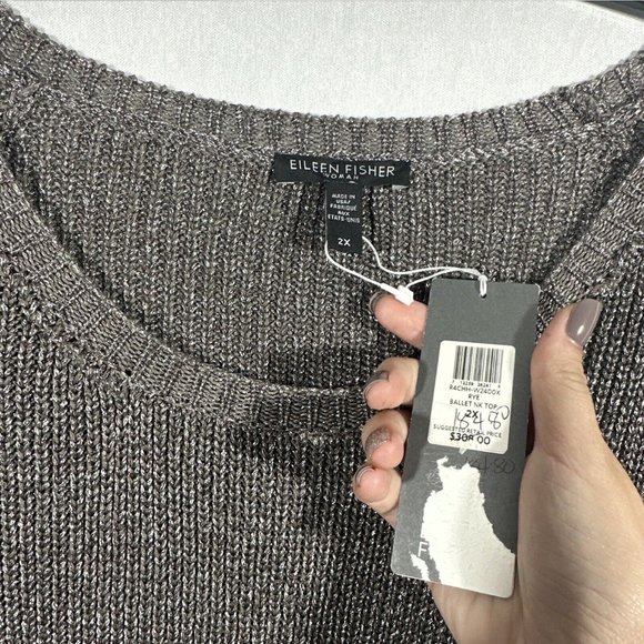 NWT $308 Eileen Fisher [ 2X‎ ] Metallic Ballet Neck Melange Sweater in Grey - Picture 5 of 10